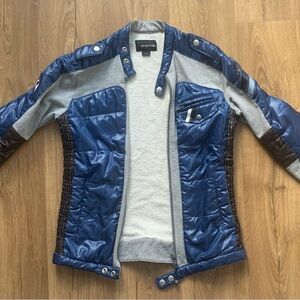 Men’s Large Energie Blue, Gray and Black Bomber Jacket